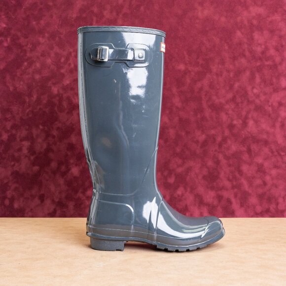 Hunter Women Original Tall Gloss Blue Granite Rain Rubber Wellies Knee sz 10 - Picture 6 of 10
